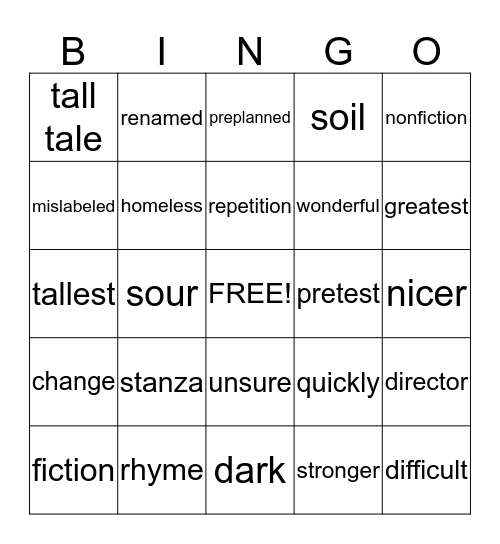 English Language Arts Bingo Card