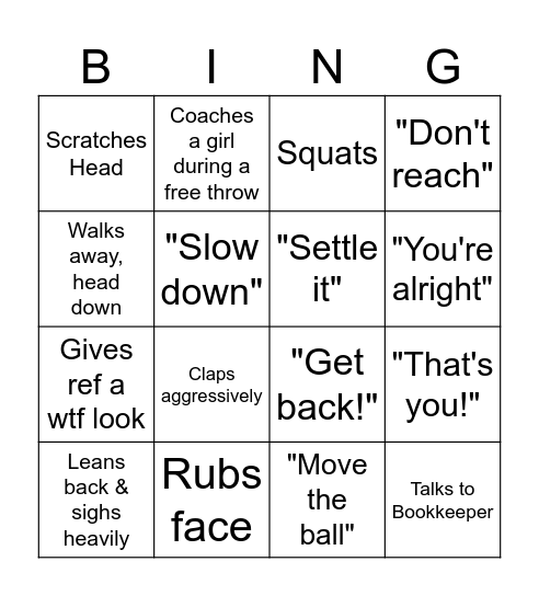 Coach Linsley BINGO Card