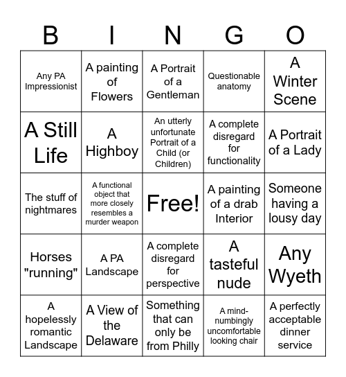 Art Museum Bingo Card
