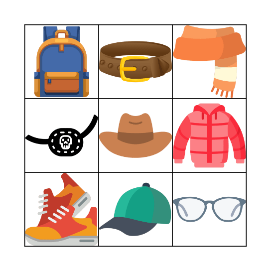 Clothes Bingo Card