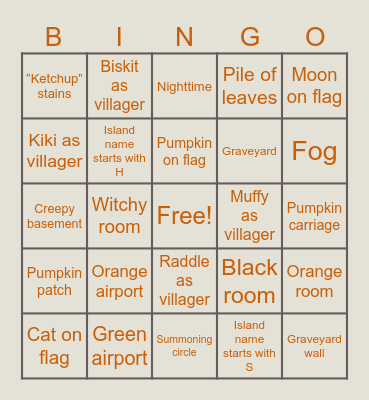 Halloween Dream Address Bingo! Bingo Card