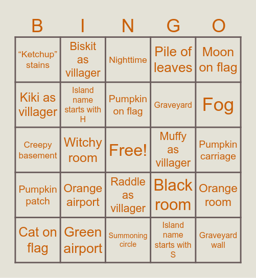 Halloween Dream Address Bingo! Bingo Card