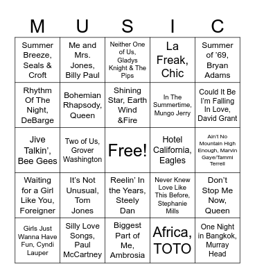 60s, 70s & 80s Bingo Card