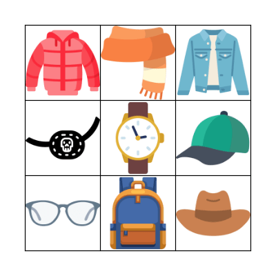 Clothes Bingo Card