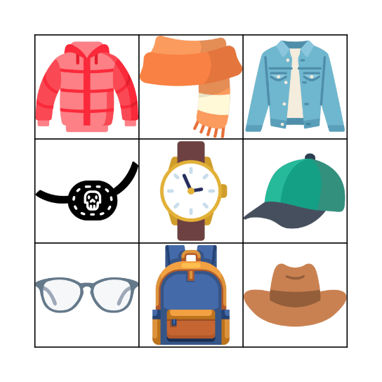 Clothes Bingo Card