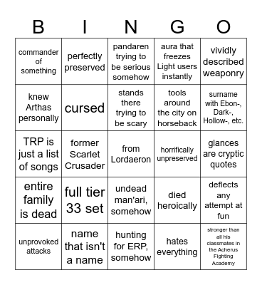 Death Knight Bingo Card