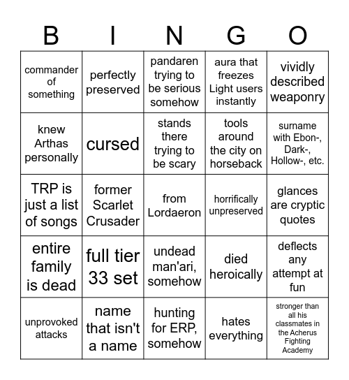 Death Knight Bingo Card