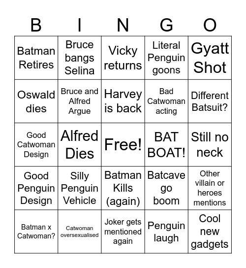 Batman Returns Bingo Card