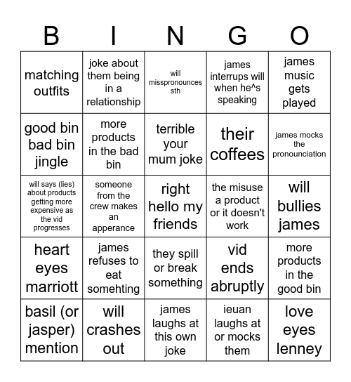 will and jimbo Bingo Card