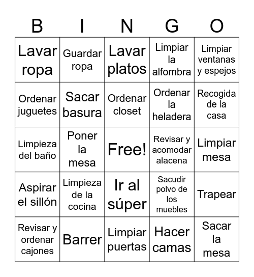 Limpieza Bingo Card