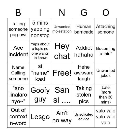 Eddy NPC Bingo Card
