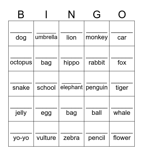 A or An ? Bingo Card