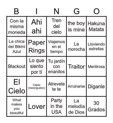 Bingo Puey Bingo Card