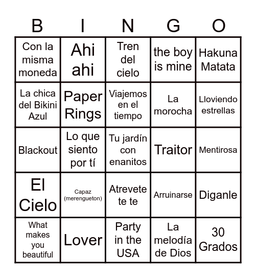 Bingo Puey Bingo Card