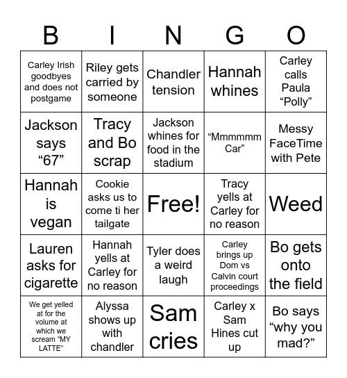 HOCO Bingo Card