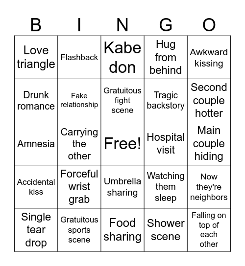 Asian Drama Bingo Card