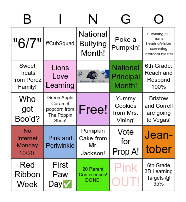 October Bingo Card