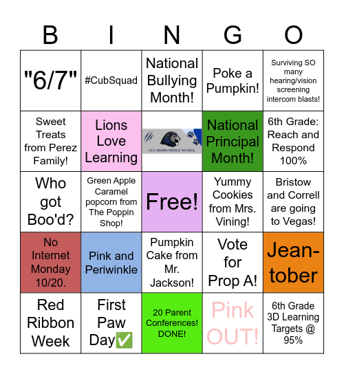 October Bingo Card