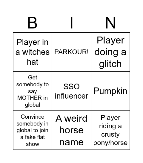 Star stable bingo Card