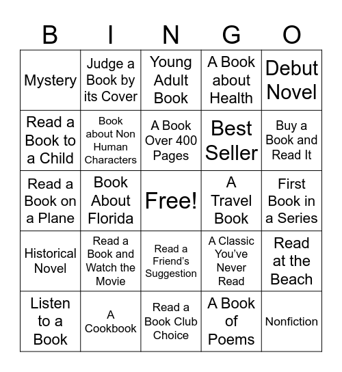 Book Club Bingo Card