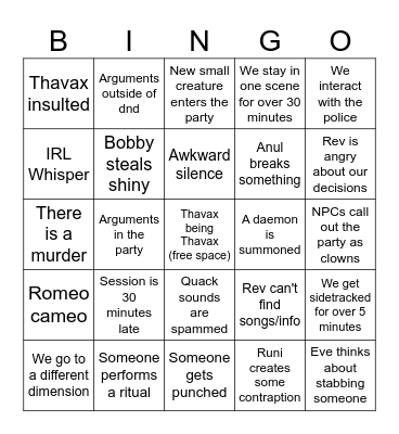 SDOF Bingo 2.0 Bingo Card