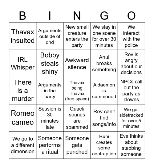 SDOF Bingo 2.0 Bingo Card