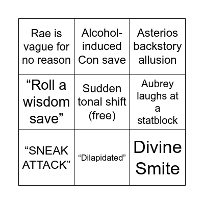 Curse of Strahd Bingo Card