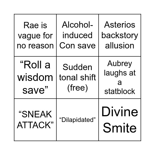 Curse of Strahd Bingo Card