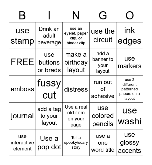 Scrapbook Bingo Card