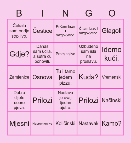 BINGO 5. d Bingo Card