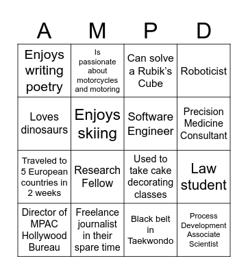 Lets Play AMPD Alumni Bingo! Bingo Card