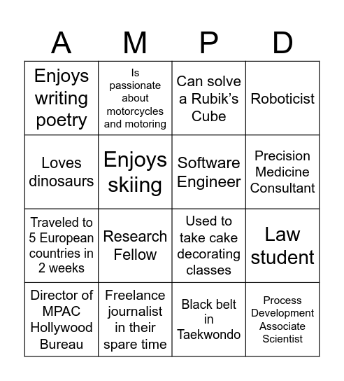 Lets Play AMPD Alumni Bingo! Bingo Card