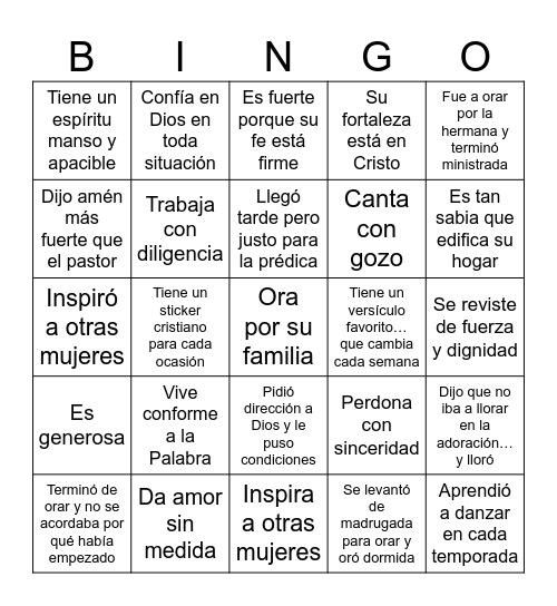 Princesas de Dios Bingo Card