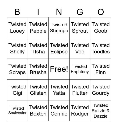 твисты Bingo Card