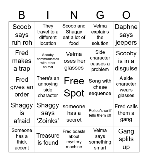 Scooby-doo bingo Card