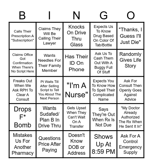 Patient Bingo Card