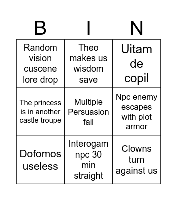 S8 Bingo Card
