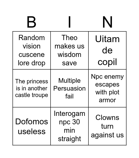 S8 Bingo Card