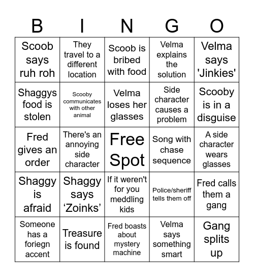Scooby-doo bingo Card
