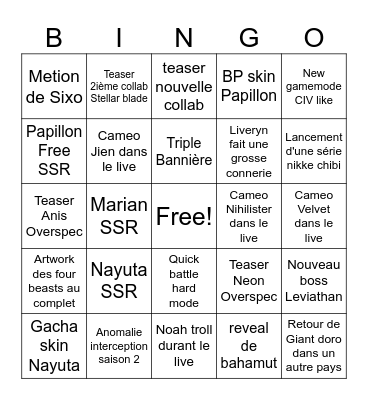 Bingo nikke live 3rd anniversary Bingo Card