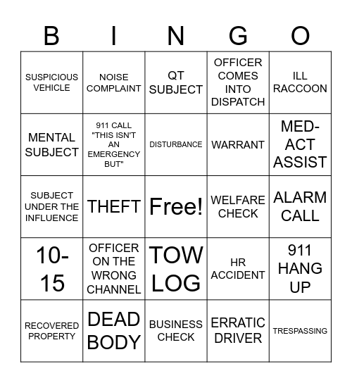 DISPATCHER BINGO Card