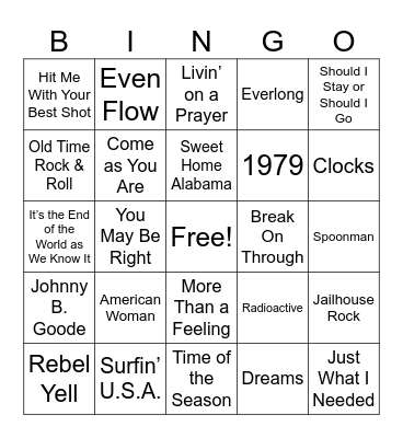 All Time Rock Bingo Card