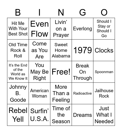 All Time Rock Bingo Card