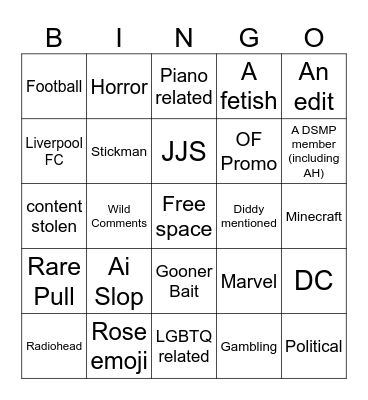TT/YT Shorts /IG bingo Card