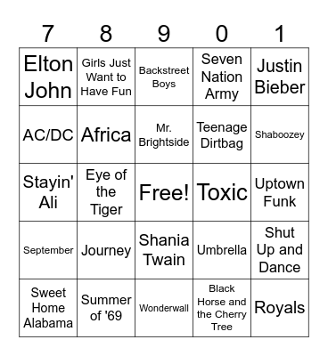 Music Bingo Card