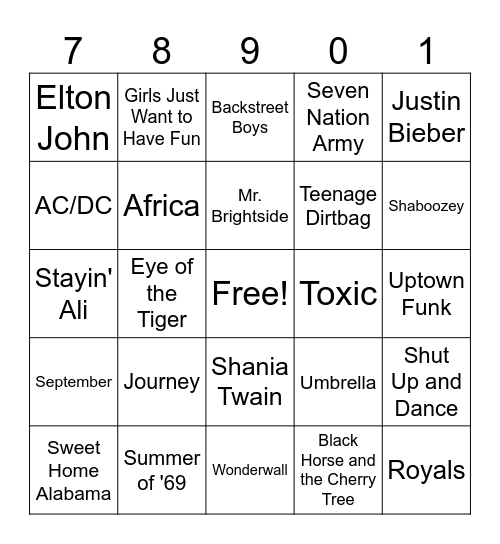Music Bingo Card