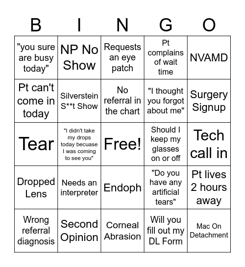 On Call BINGO Card