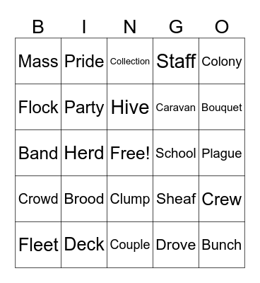 Collective Nouns Bingo Card