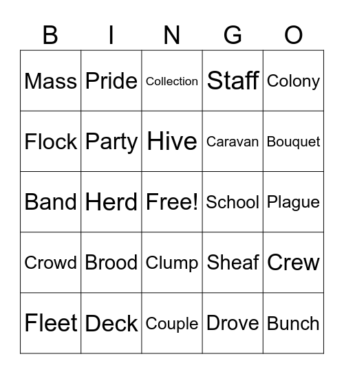Collective Nouns Bingo Card