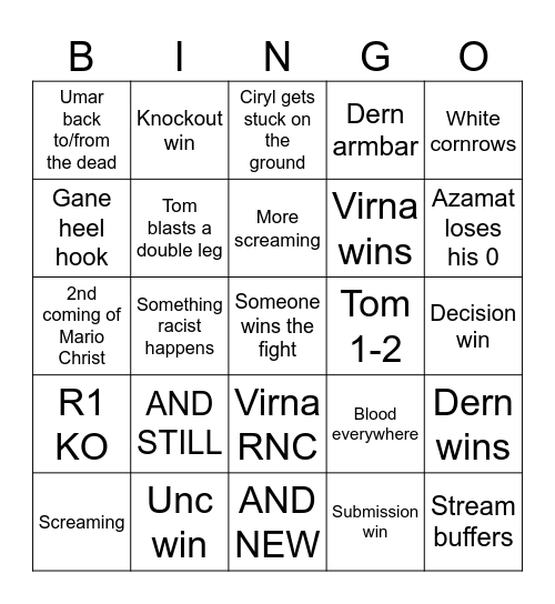 UFC 321: TOM OF ALL TIME Bingo Card